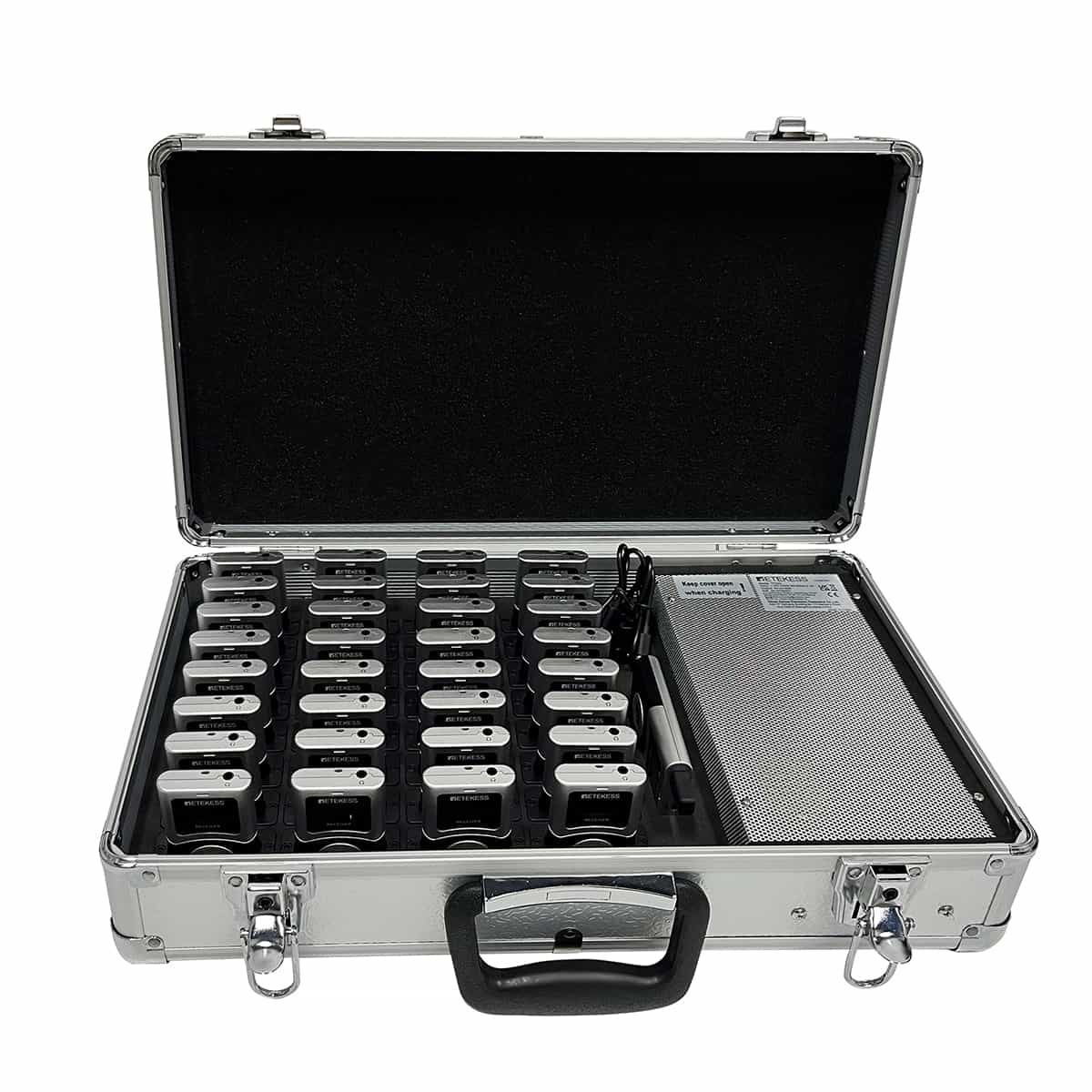 Tragbares Ladecase TT033, 32 Steckplätze – Geeignet für die Digitales UHF Tourguidesysteme T130U und T131U mit Geräuschunterdrückung