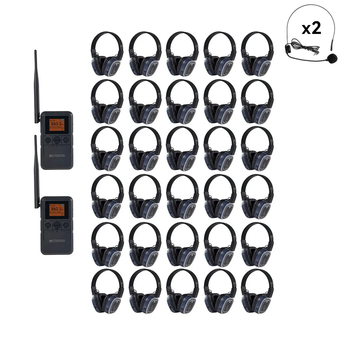 Silent Fitness, Gesundheit & Wellness, Silent Discos | TA003P & TA004S Kabellose Silent-Disco-Kopfhörer | 6 Kanäle, Handheld-Sender mit Gürtelclip, Bluetooth & Bass-Boost