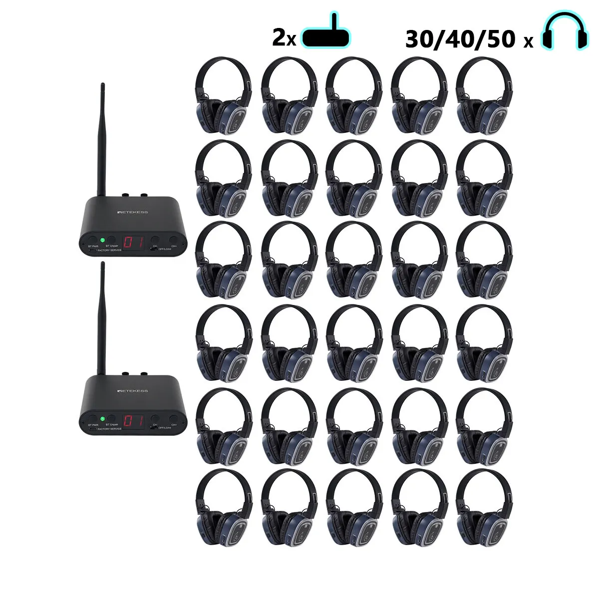 Silent Fitness, Health & Wellness, Silent Discos | TA003S & TA004S Silent-Sound-System | Kopfhörer mit 6 Kanälen, Bluetooth, faltbar, USB-C & Bass-Boost