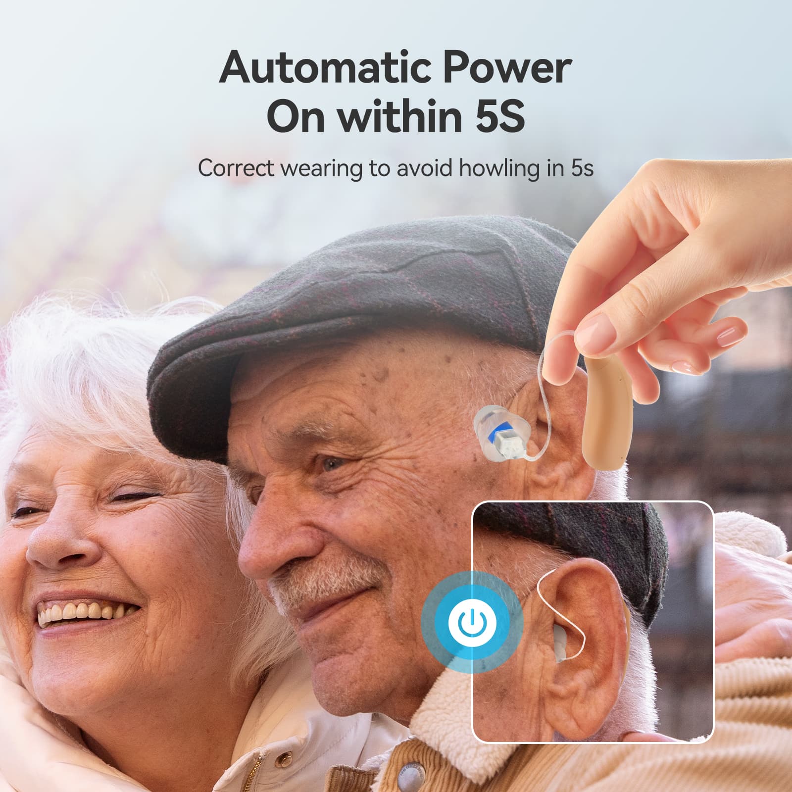 TE201 Noise Cancelling OTC Rechargeable RIC Hearing Aid for Moderate Hearing Loss