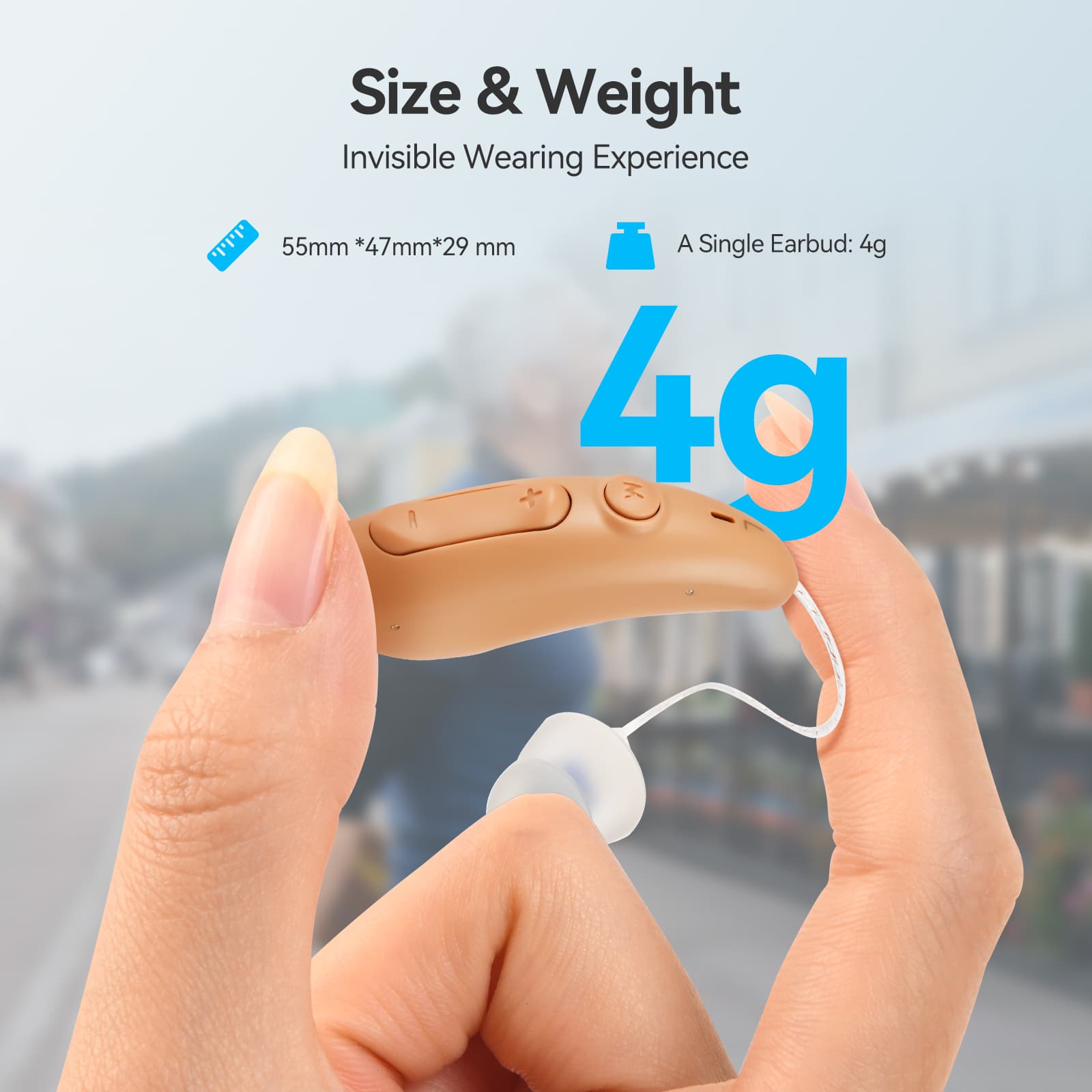 TE201 Noise Cancelling OTC Rechargeable RIC Hearing Aid for Moderate Hearing Loss