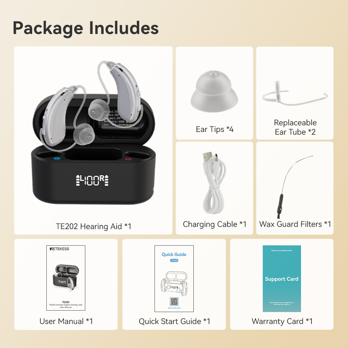 TE202 BTE Noise-canceling Hearing Aid features Tinnitus Masking for Mild to Moderate Hearing Loss