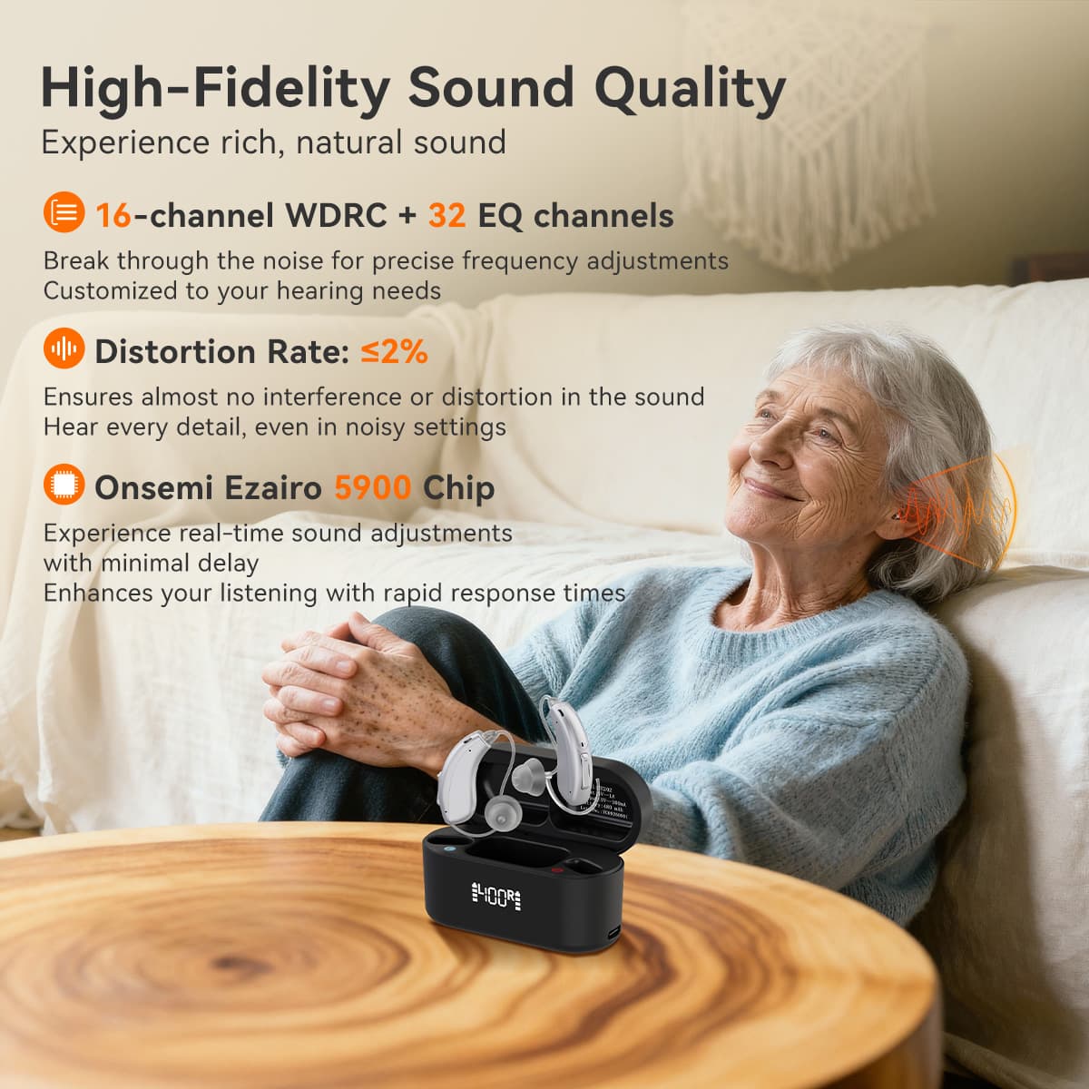 TE202 BTE Noise-canceling Hearing Aid features Tinnitus Masking for Mild to Moderate Hearing Loss