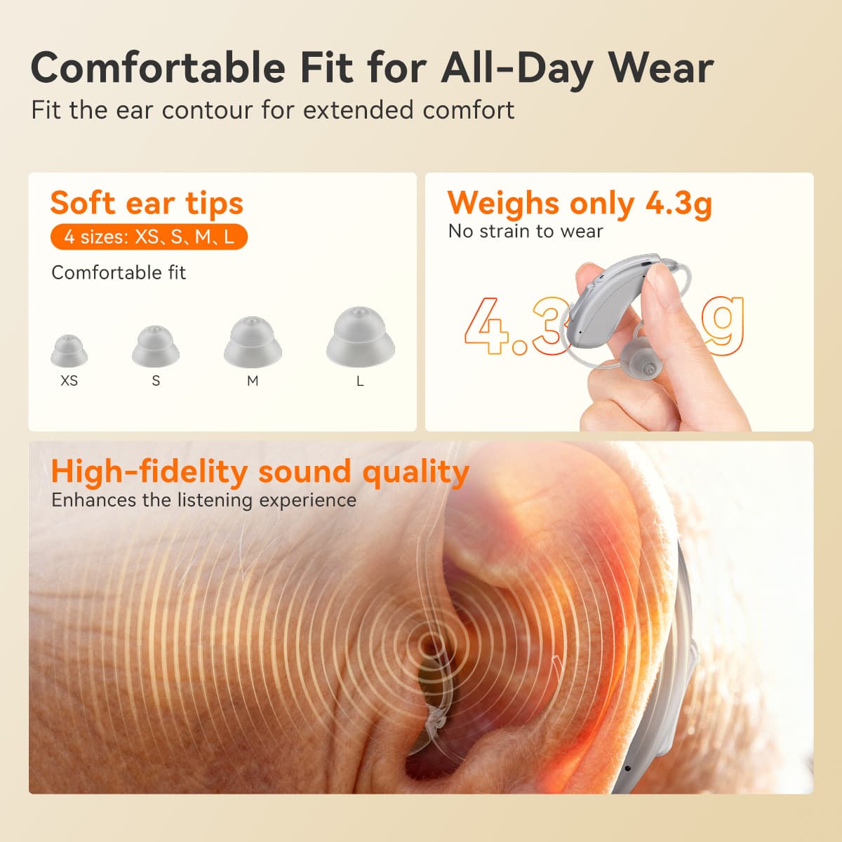 TE202 BTE Noise-canceling Hearing Aid features Tinnitus Masking for Mild to Moderate Hearing Loss