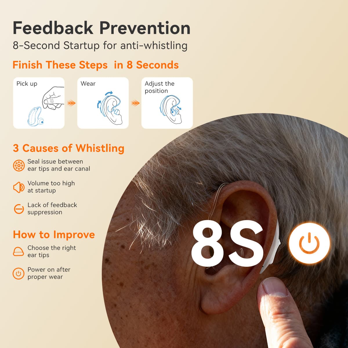 TE202 BTE Noise-canceling Hearing Aid features Tinnitus Masking for Mild to Moderate Hearing Loss