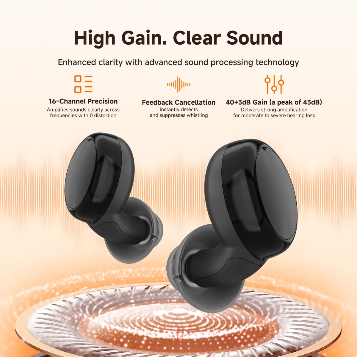 TE103 CIC Smart Hearing Aid for Mild to Moderate Hearing Loss with Pickup, Drying & Charging Case | Christmas Gift for Seniors
