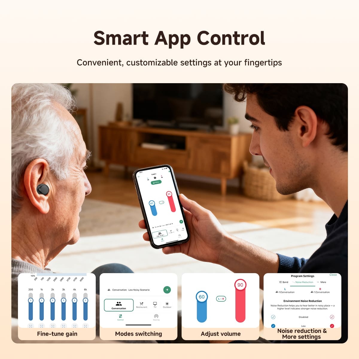 TE103 CIC Smart Hearing Aid for Mild to Moderate Hearing Loss with Pickup, Drying & Charging Case | Christmas Gift for Seniors