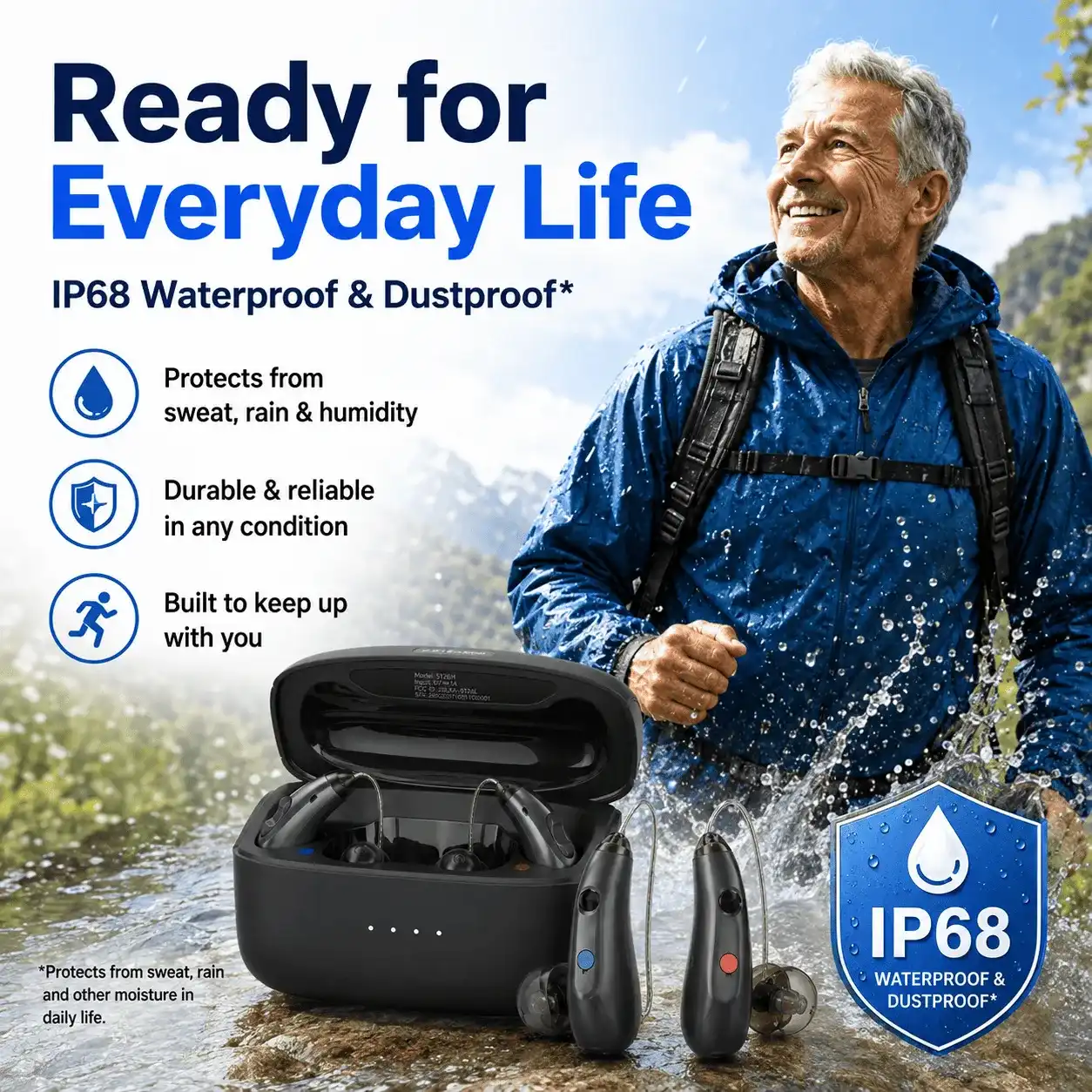 TE105 Smart RIC Hearing Aid with Bluetooth, Speech Tracking & IP68 Waterproof Protection