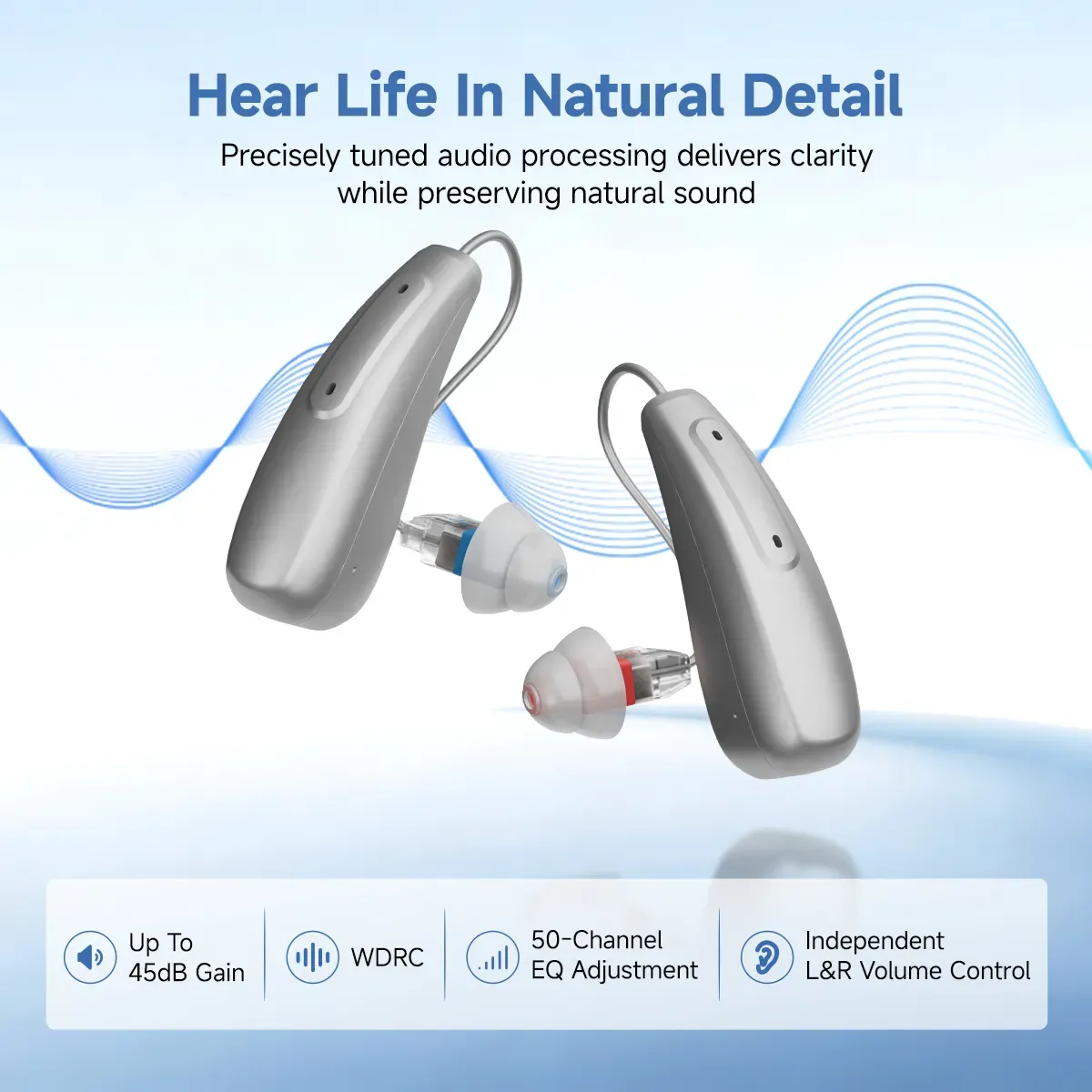 TE102 RIC OTC Bluetooth Hearing Aid with UV-C Disinfecting Rechargeable Case and TV Connector