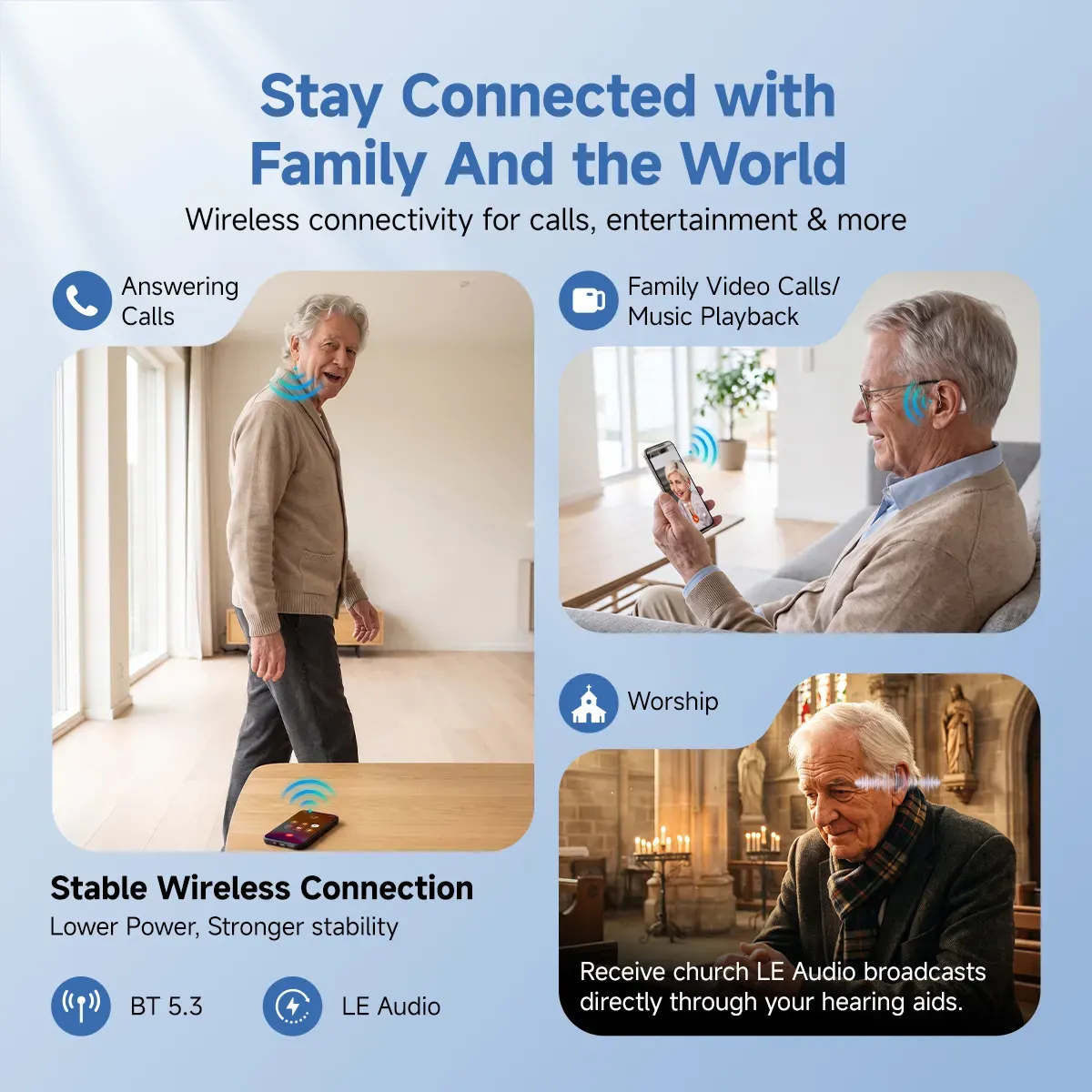 TE102 RIC OTC Bluetooth Hearing Aid with UV-C Disinfecting Rechargeable Case and TV Connector