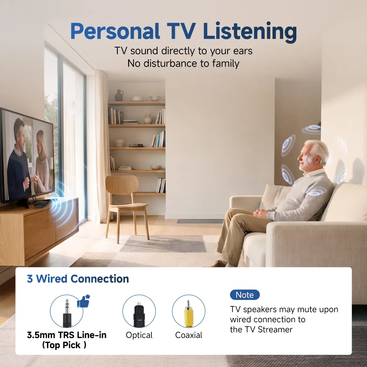 TE102 RIC OTC Bluetooth Hearing Aid with UV-C Disinfecting Rechargeable Case and TV Connector