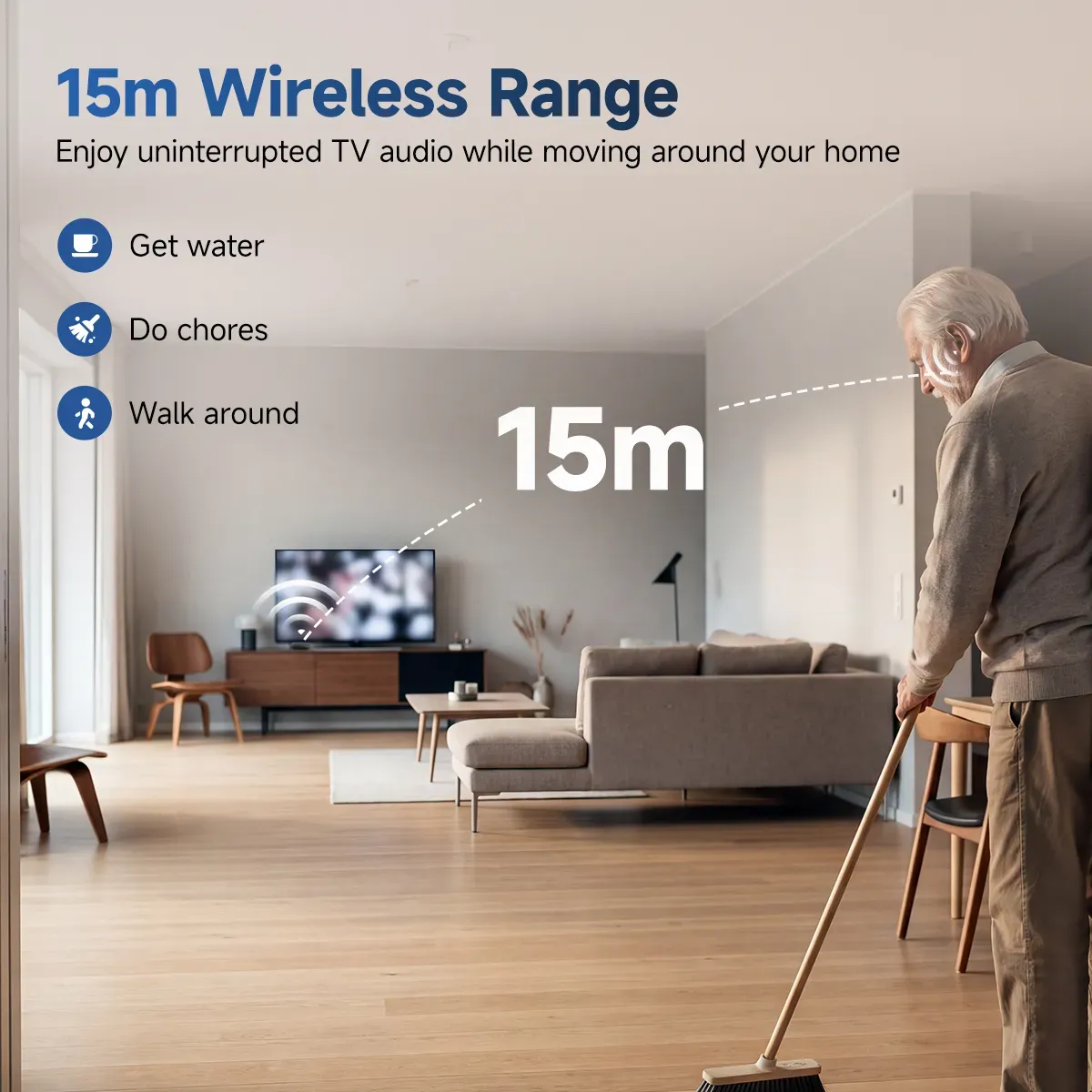 TE102 RIC OTC Bluetooth Hearing Aid with UV-C Disinfecting Rechargeable Case and TV Connector
