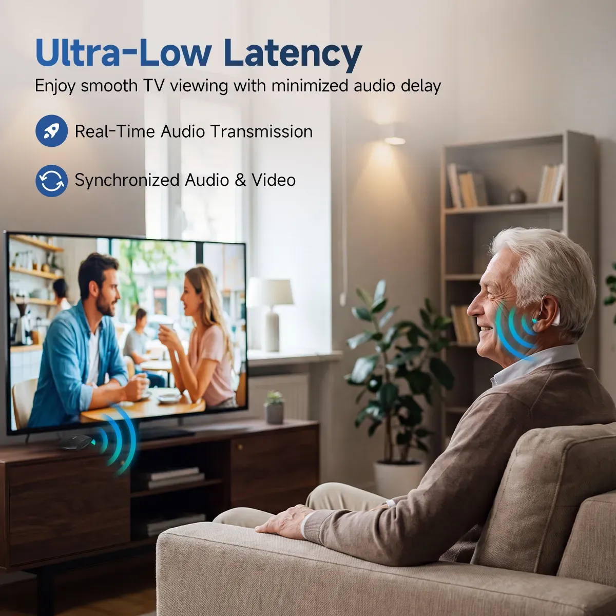 TE102 RIC OTC Bluetooth Hearing Aid with UV-C Disinfecting Rechargeable Case and TV Connector