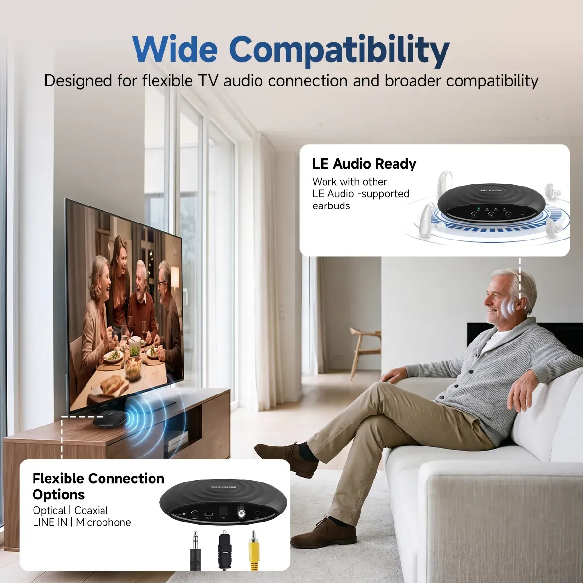 TE102 RIC OTC Bluetooth Hearing Aid with UV-C Disinfecting Rechargeable Case and TV Connector