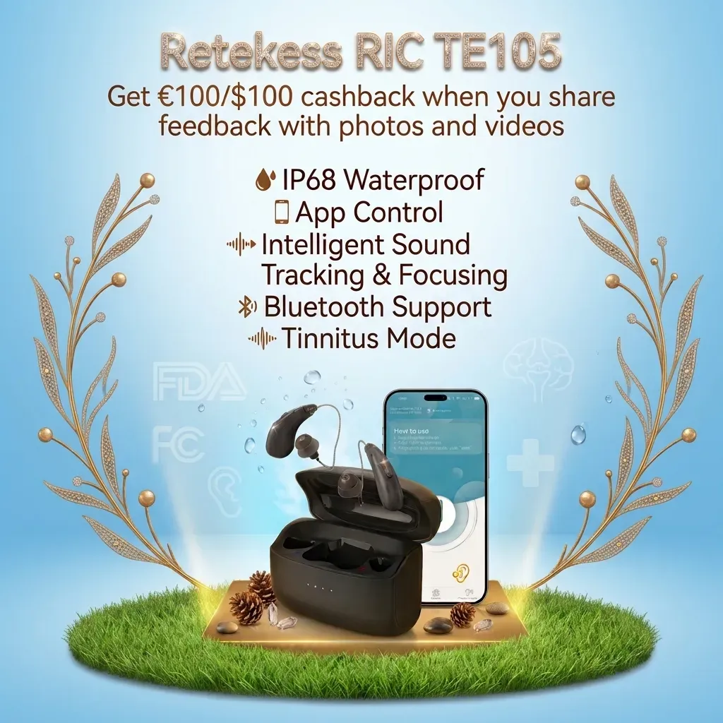 Christmas Gift for Seniors | TE105 Smart RIC Hearing Aid with Bluetooth, Speech Tracking & IP68 Waterproof Protection