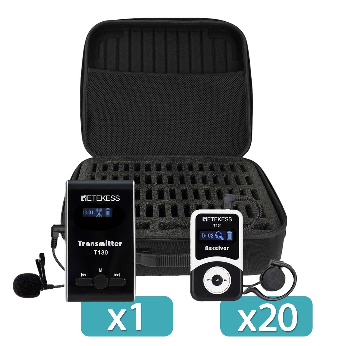 T130 T131 Tour Guide System with 60-Slot Carrying Case