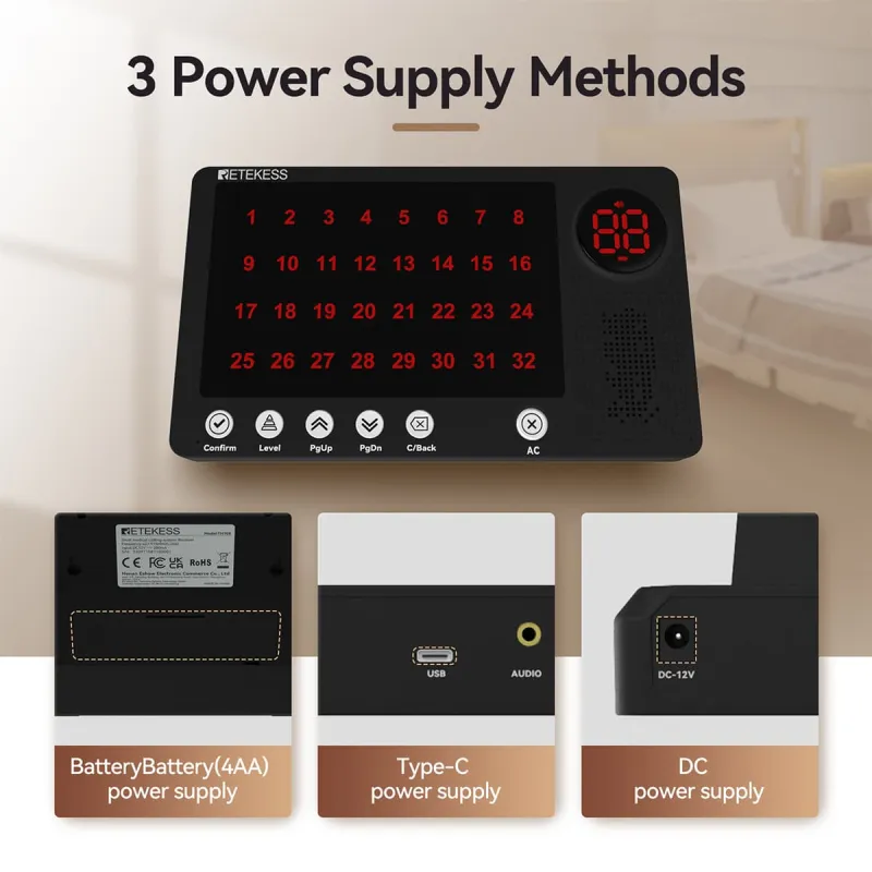 Retekess Long Range 300m/984ft Nurse Call System TH108 Host Receiver With TH010 Call Button for Hospital, Nurse Station, Nursing Home, Clinic