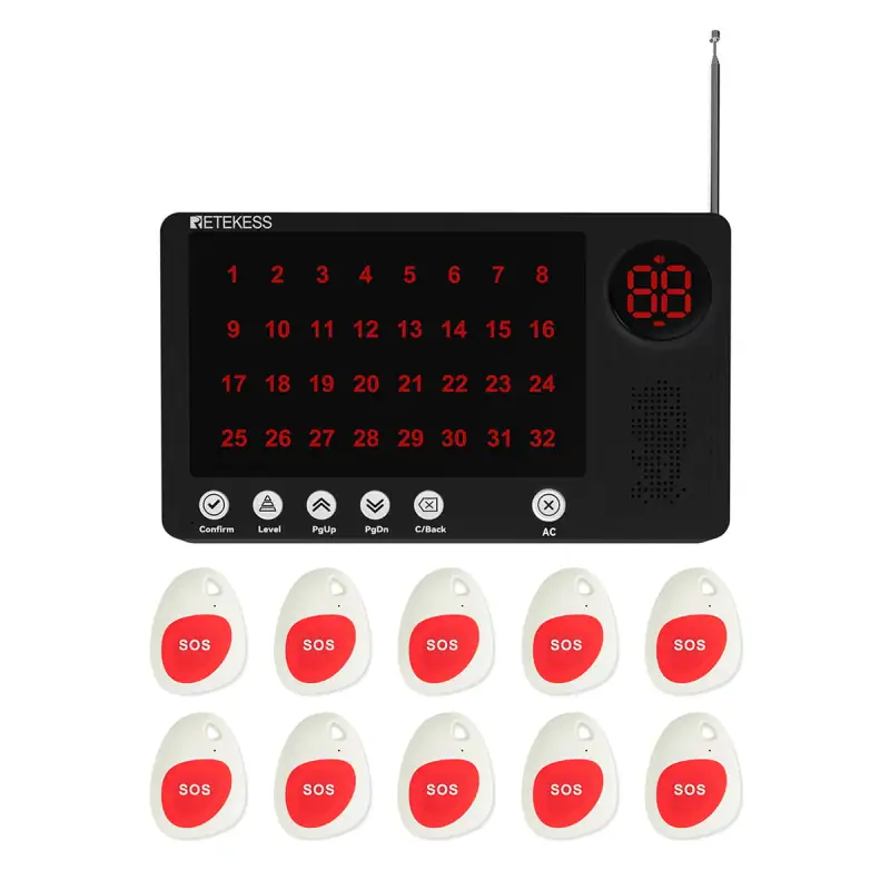 Retekess Long Range 300m/984ft Nurse Call System TH108 Host Receiver With TH010 Call Button for Hospital, Nurse Station, Nursing Home, Clinic