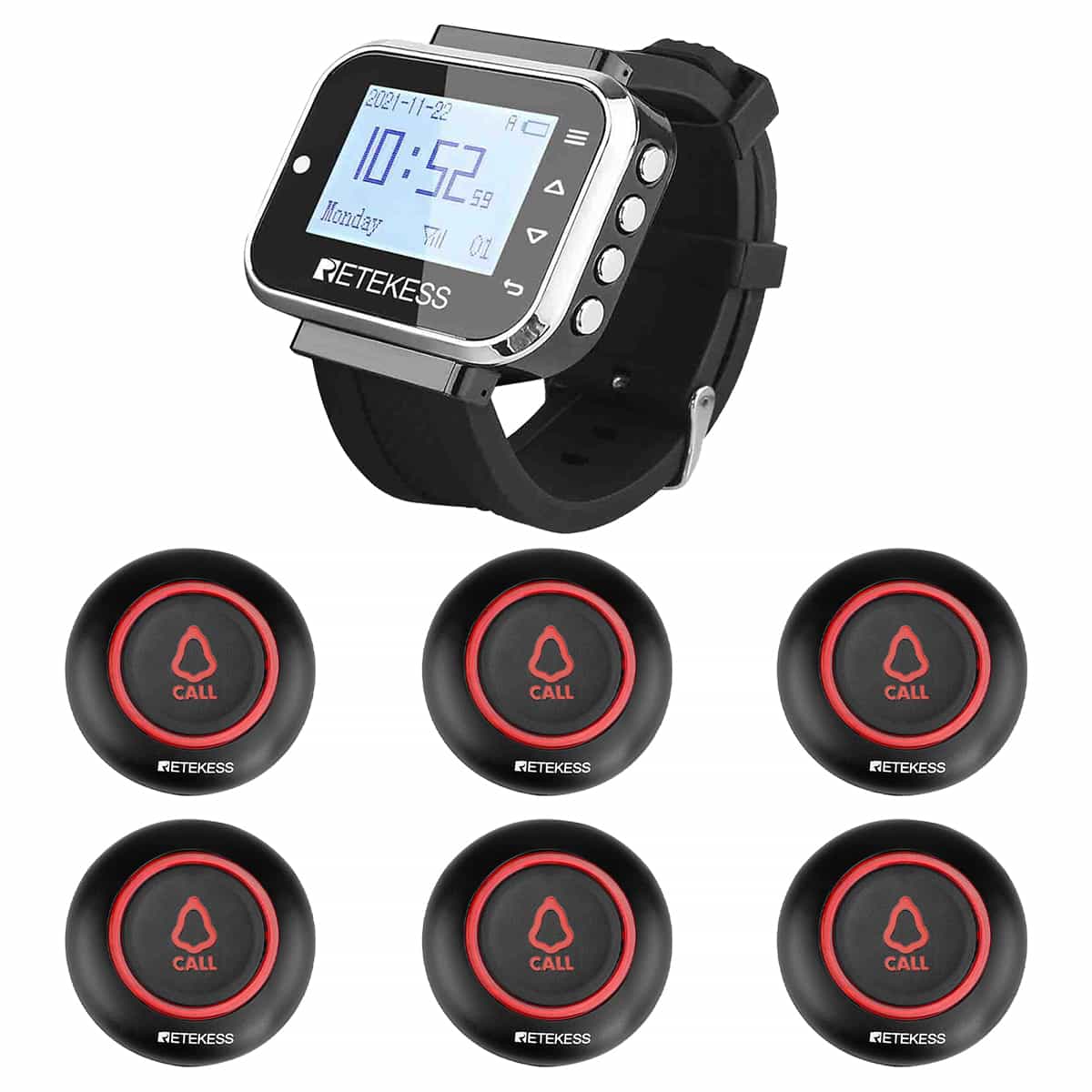 Retekess TD110 Watch Pager TD019 Button Calling System for Restaurant, Food Court
