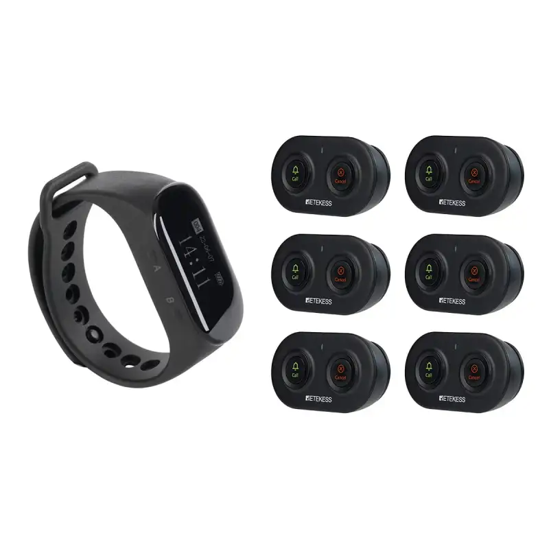 Retekess Waiter Calling System TD112 Watch Receiver with TD036 Call Button Stable Signal for Restaurants, Hotels, Cafes