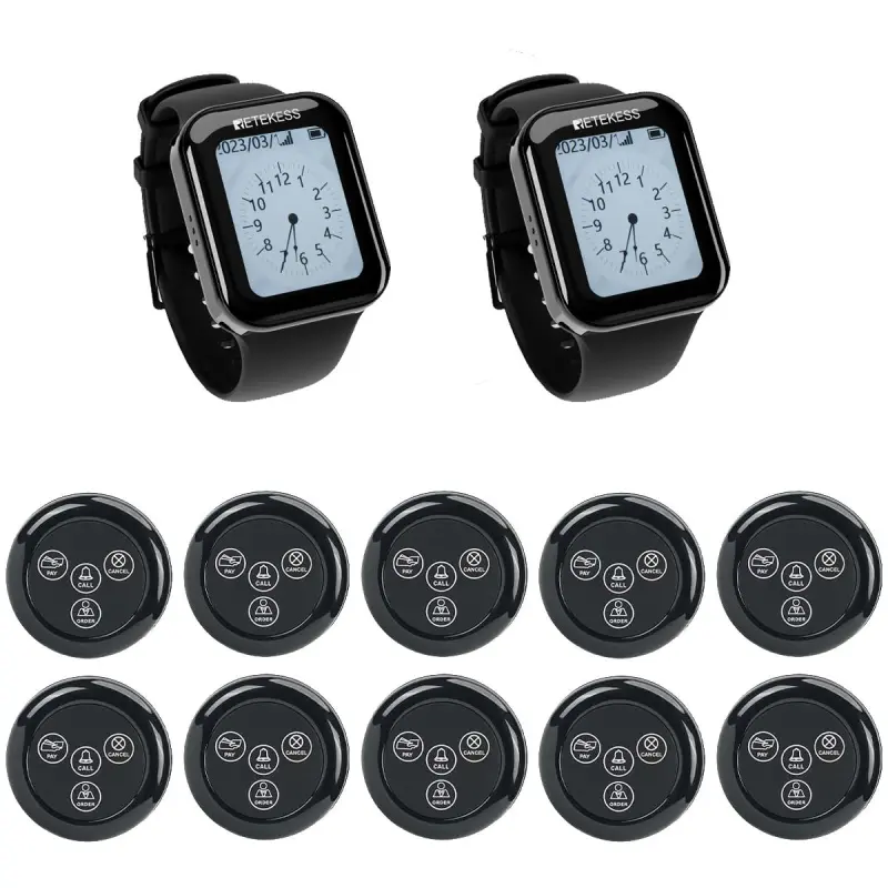 Retekess TD113 Server Calling Pager Watch Receiver with TD032 Server Call Button for Restaurant, Clubs, Restroom