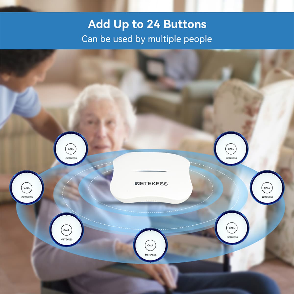 Retekess TH013 Smart Emergency Call Button With TH011 WiFi Alert Receiver Caregiver Pager System For Disabled Elderly