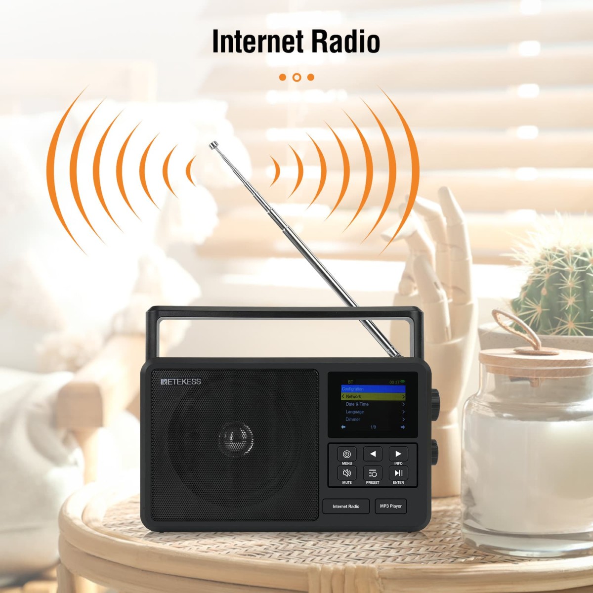Retekess TR638 Radio Portatile,AM FM SW con Display LCD,Sintonizzazione Digitale,Lnterruttore Orario,La Qualità del Suono Wireless è Buona,TF/USB,Adatto a Persone di Mezza età e Anziani