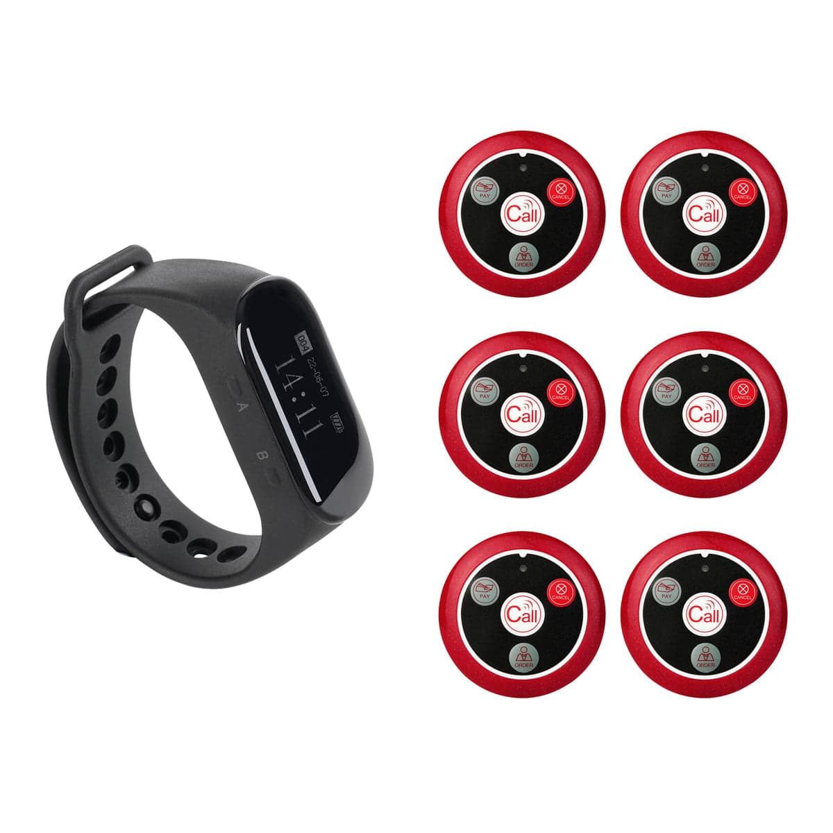 Retekess TD112 Wrist Watch Receiver with T117 4-key Call Buttons Wireless Restaurant Waiter Call System