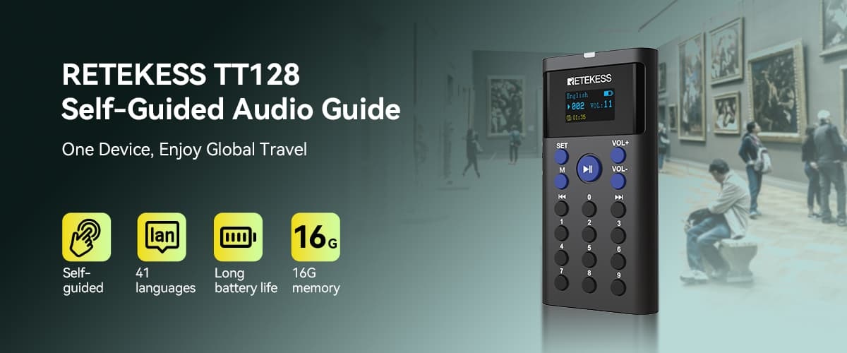 Retekess TT128 museum audio tour device in use