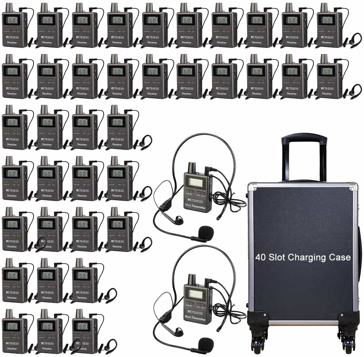 Retekess TT105 Audio Tour Guide System Dual Speaker 2.4G with Charging case for Plant Tours Training Church Translation