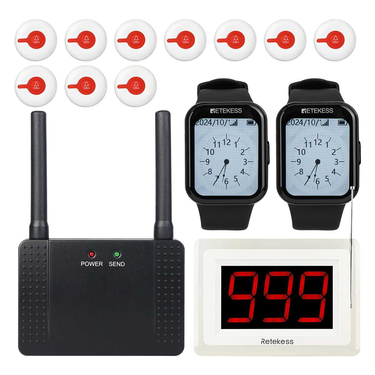 Retekess Nurse Call System TD113 Watch Pager With T114 Display Receiver for Clinic, Nursing Home, Hospital