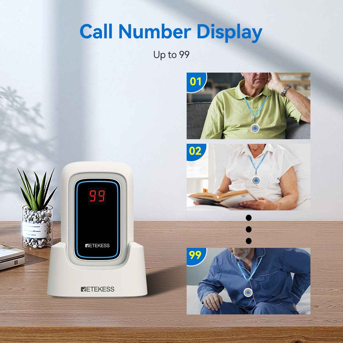 Retekess Portable Caregiver Pager TH109S with TH009 Call Button for Elderly Patients Seniors Home