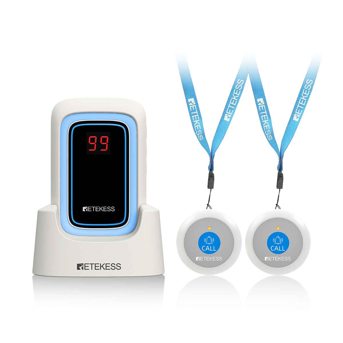 Retekess Portable Caregiver Pager TH109S with TH009 Call Button for Elderly Patients Seniors Home
