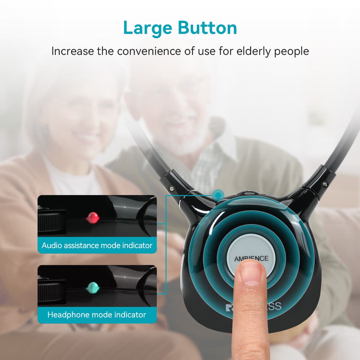 Retekess TA008 Wireless TV Headphone with Audio Assistance Gain Adjustment
