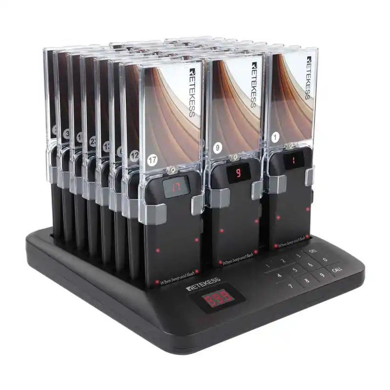 Retekess TD157A Restaurant Buzzer Pager System with 24 Replaceable Pager Advertising Sticker Holders