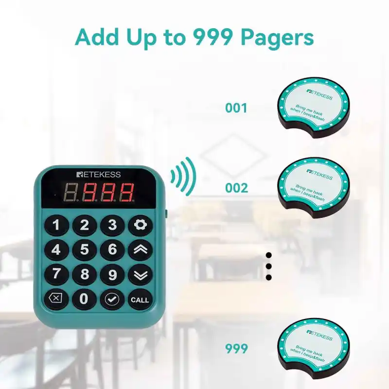 Retekess TD168R Wireless Coaster Pager With 2 Independent Keyboards for Restaurants, Clubs, Bars, Hospitality