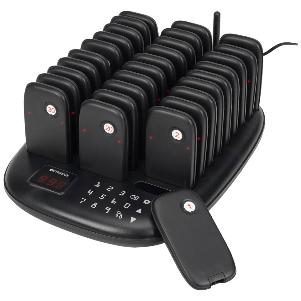 Restaurant Pager System TD175P With 30 Pagers, Long Range, 7 Alert Modes For Restaurants, Cafes, Resorts, And Catering