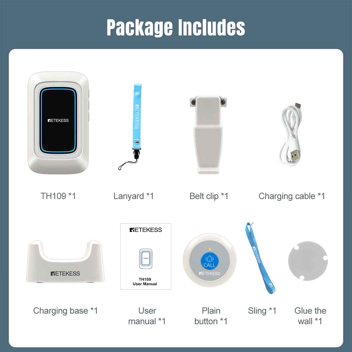 Retekess TH109 Caregiver Pager and TH009 Panic Button for Seniors, Elderly, Patients, Disabled