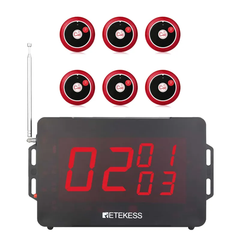 Retekess Wireless Calling System Restaurant TD136 Display Receiver and TD008 Call Button