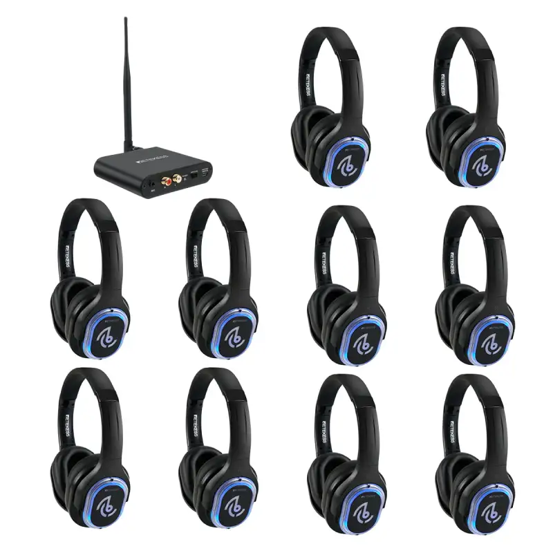 Silent Disco System Professional HIFI TA003 TA004 Silent Disco Headphones and Transmitter with 3 Channels for Meditation,Parties,Classes,Club,Bar and DJ