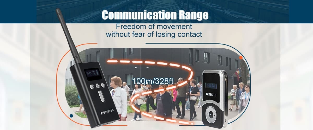 T130S one-way tour guide system communication range
