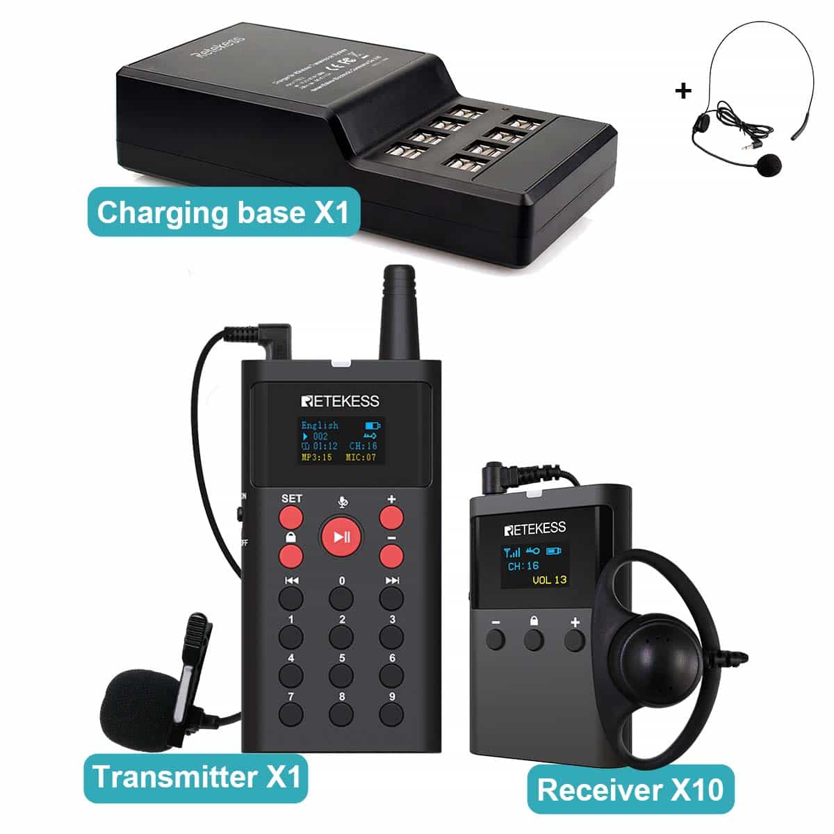 TT127 Audio Guide with Tour Guide Function for Guided Tours with 16-slot Charging Base