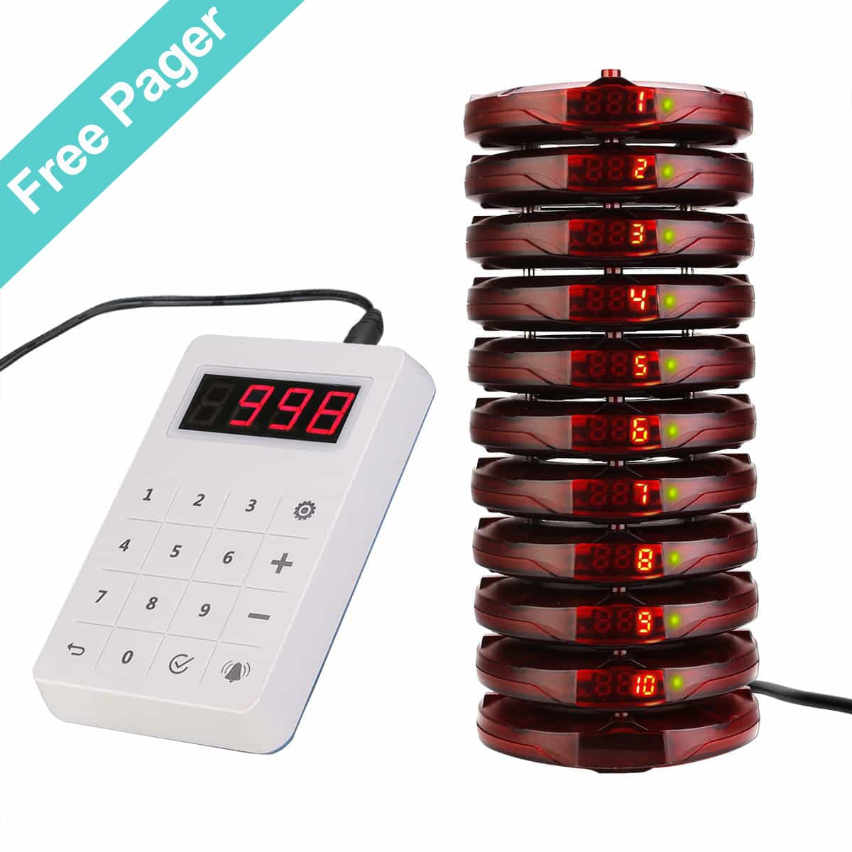 TD158 Coaster Paging System Standard Set with 10 Food Pagers