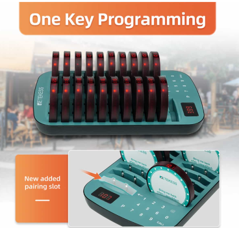 Retekess TD163 Pagers For Restaurant Wireless Calling System 30 Coaster Buzzer Vibrator Bell Receivers For Food Truck Cafe Bar