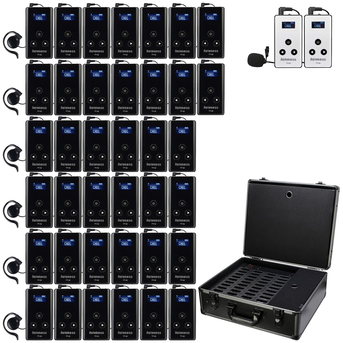 Retekess TT101/TT102 Tour Guide Speaker System Long Standby with Charging Case for Group Tours and Plant Tours