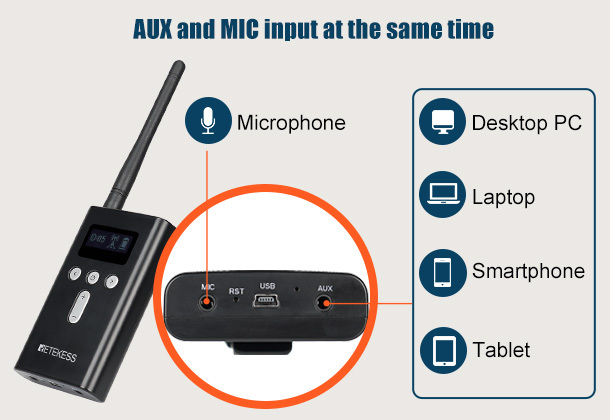 Retekess T130S MIC input and AUX input display