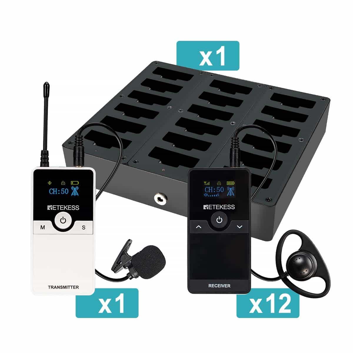 Retekess TT116 Tour Guide Equipment UHF Replaceable Rechargeable Battery With Charging Base