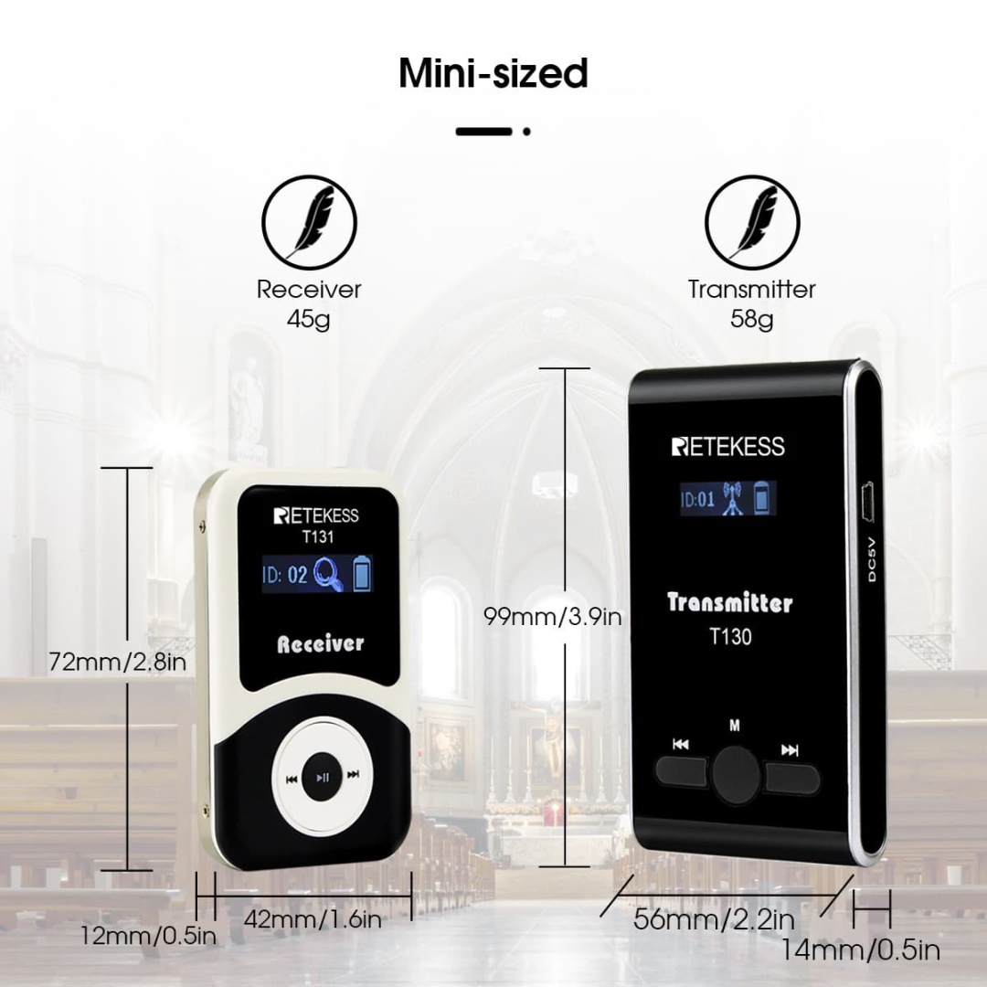 Retekess T130 tour guide system size display