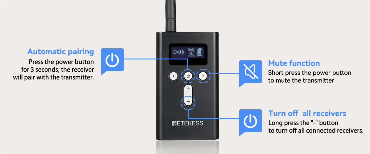 Retekess T130S whisper system function display