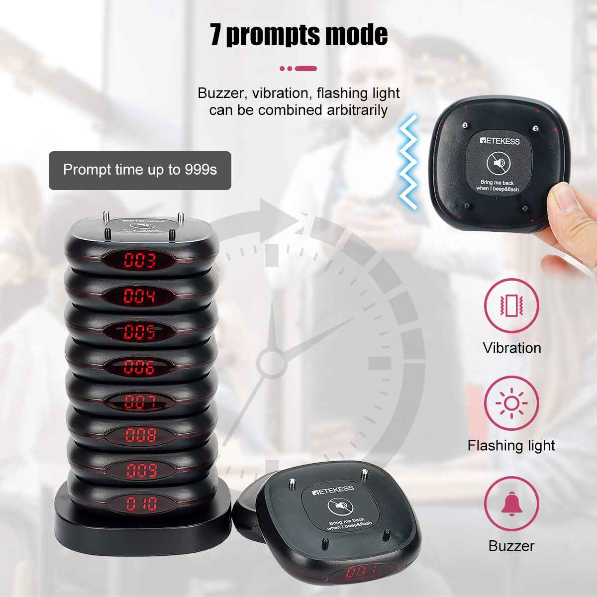 Retekess TD161 Wireless Pager Standard Set with 10 Food Buzzers